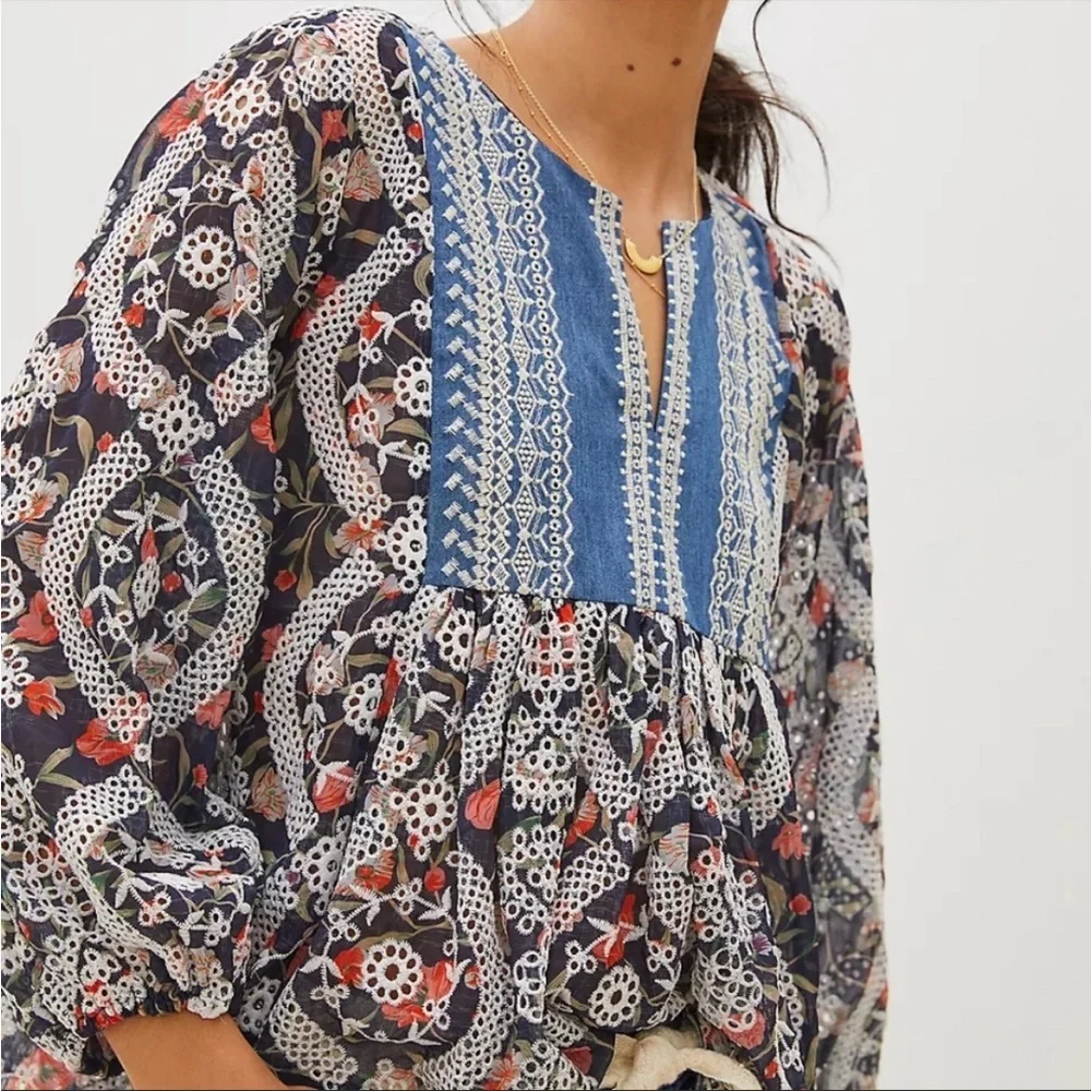 Sachin + Babi x Anthropologie Kalena Embroidered Eyelet Blouse New Size XS - Picture 2 of 13